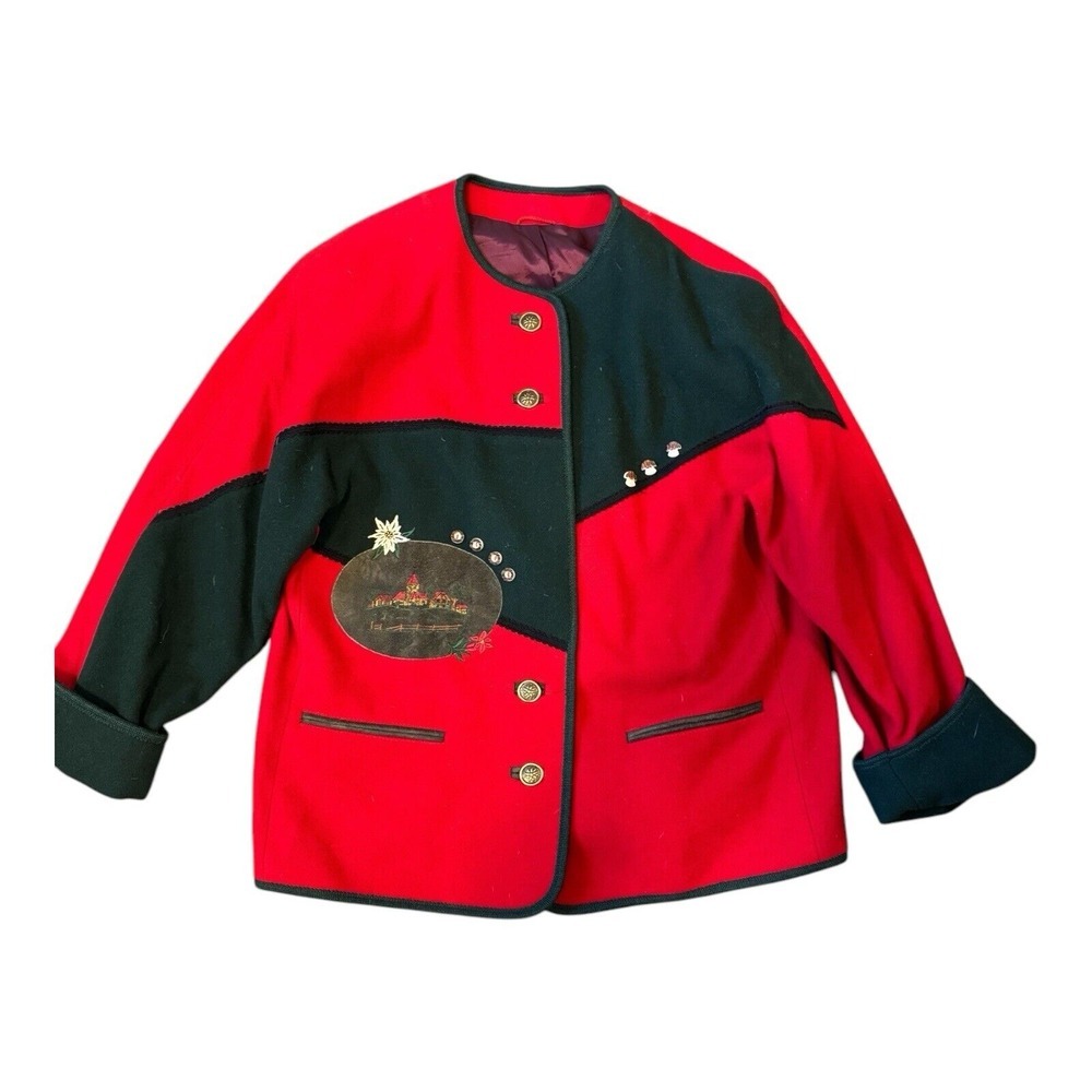 🔥Salzburg Austria Loden Look  Wool Edelweiß embroidery traditional jacket sz.40